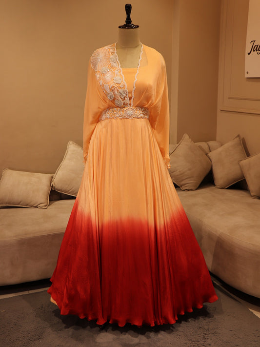 Peach red shade drape gown