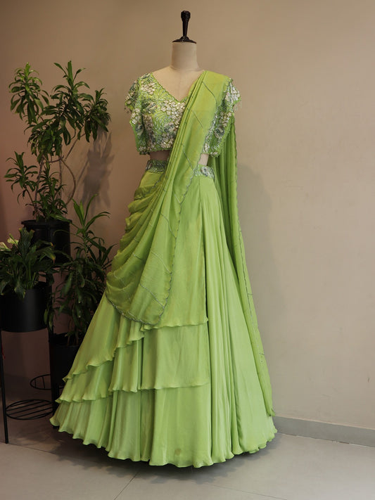 Parrot green lehenga set