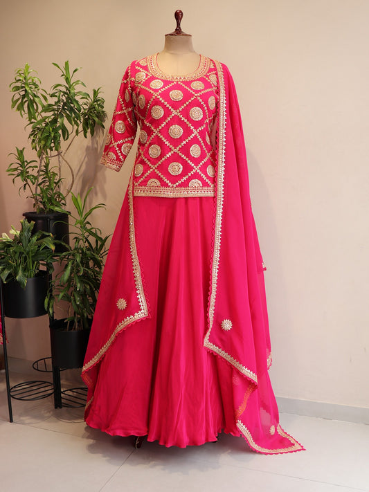 Rani pink kurti with skirt dupatta