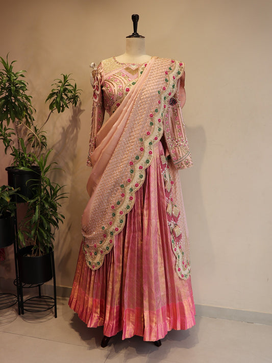 Pink shaded peacock lehenga set