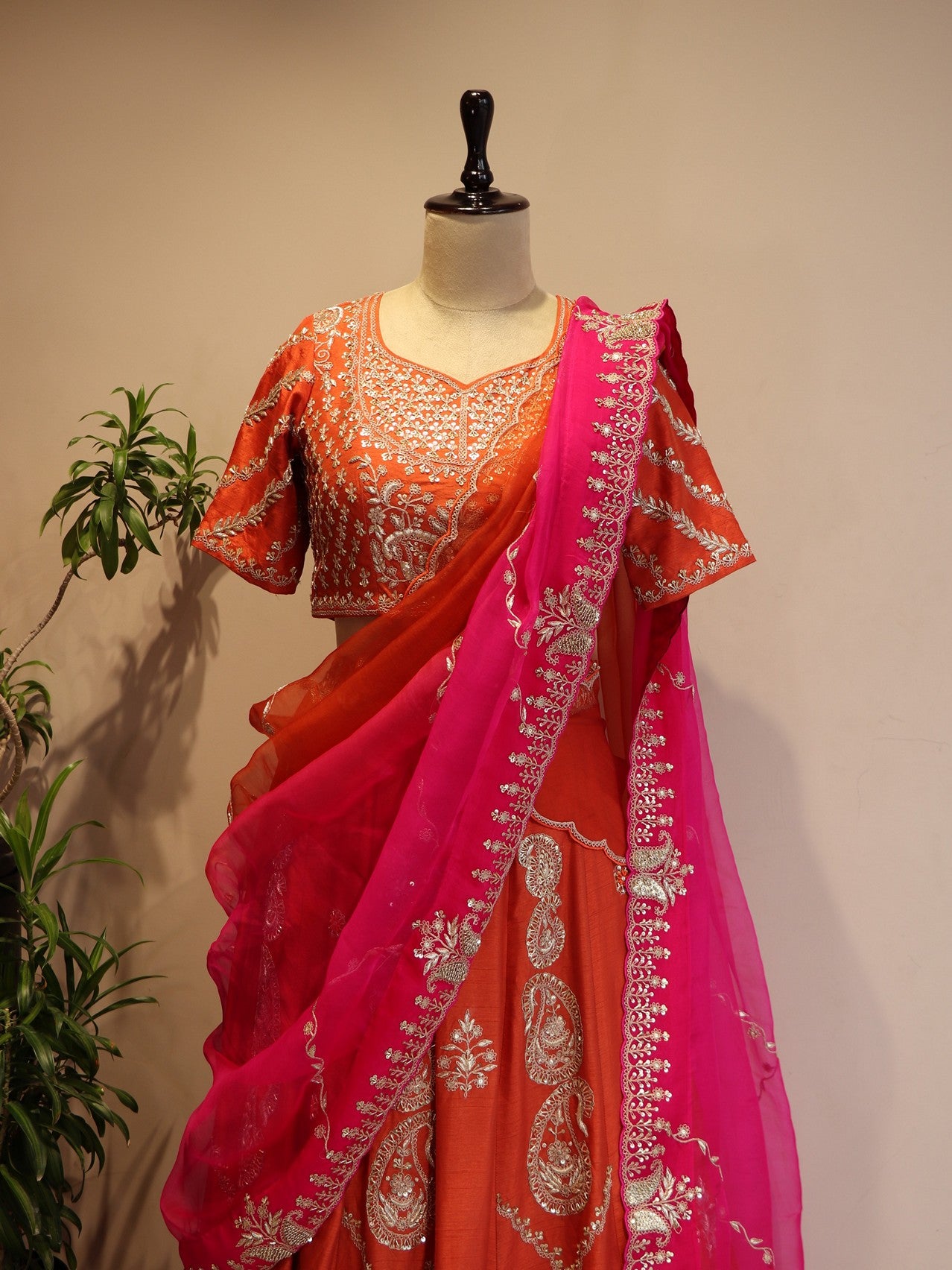 Rani pink shaded lehenga set