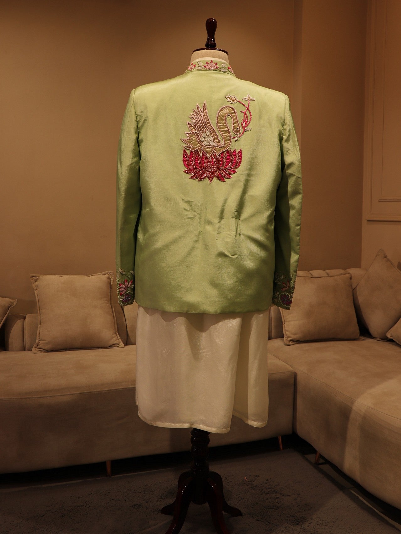 Mint green 3d flowers mens indo western set