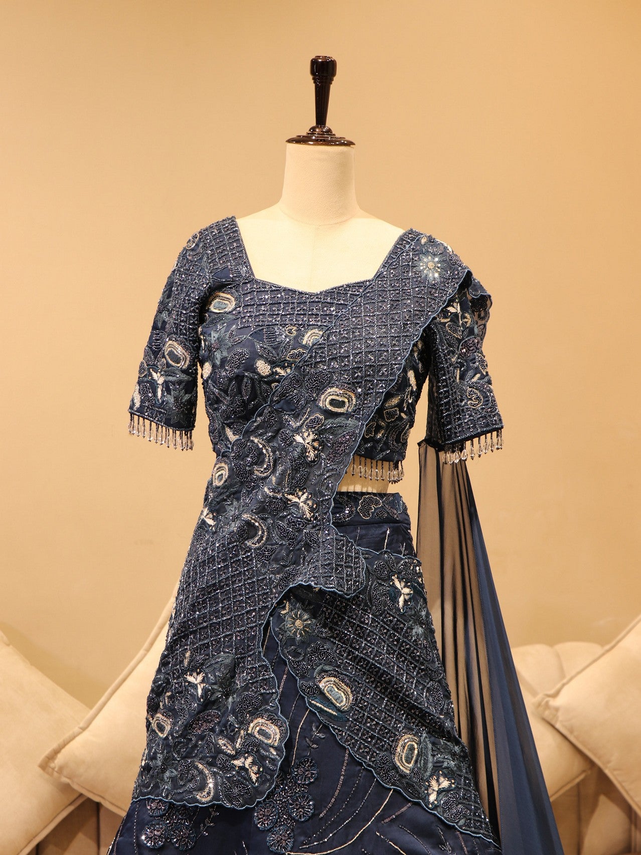 Navy blue embroidered lehenga set
