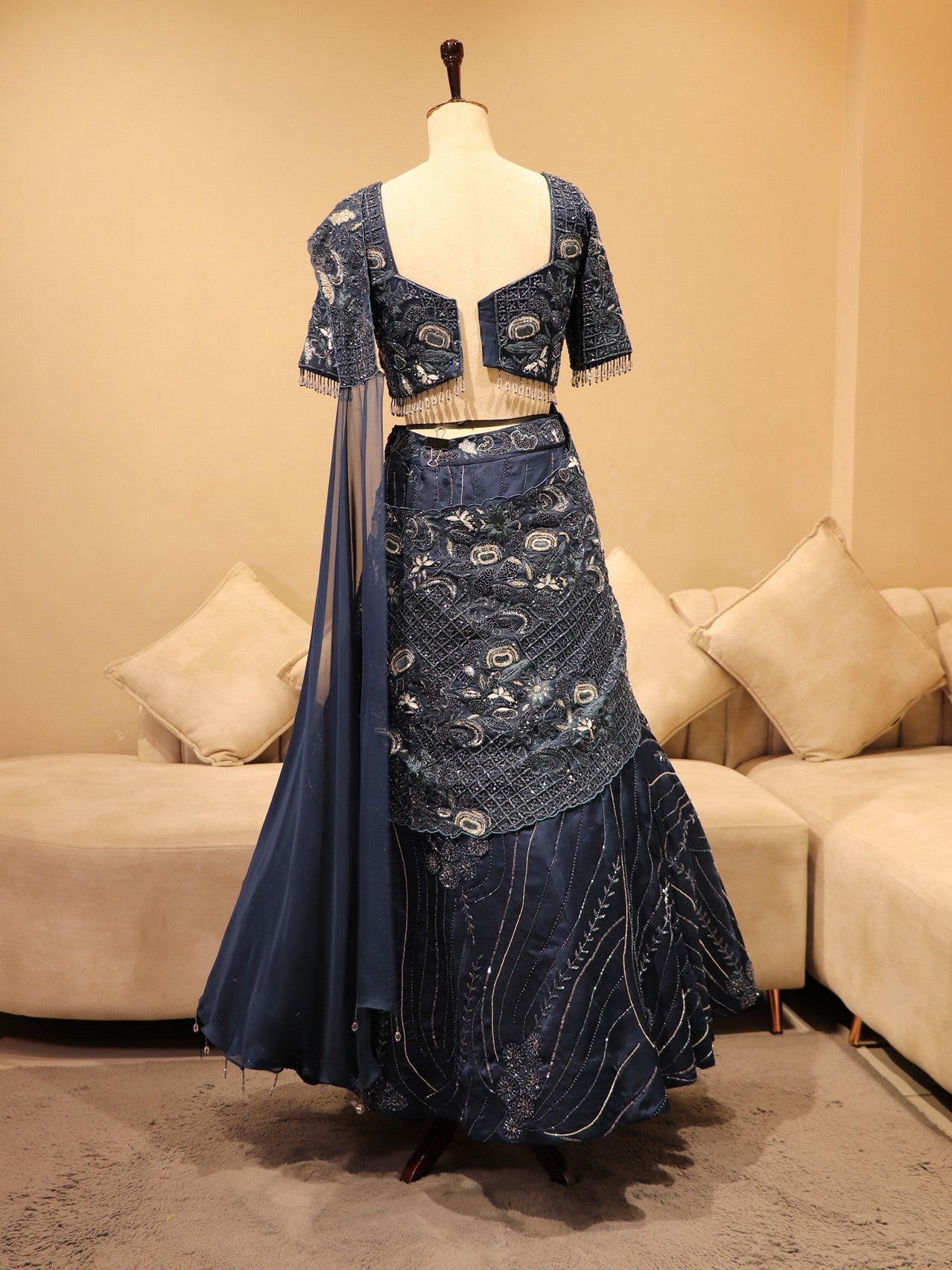 Navy blue embroidered lehenga set