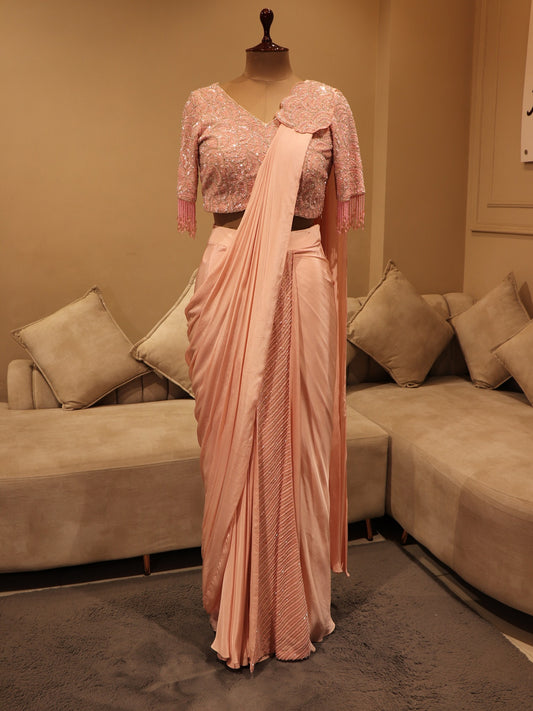 Blush pink drape saree