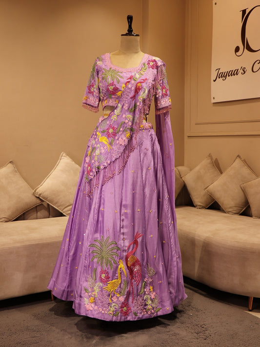 lavender crane lehenga set