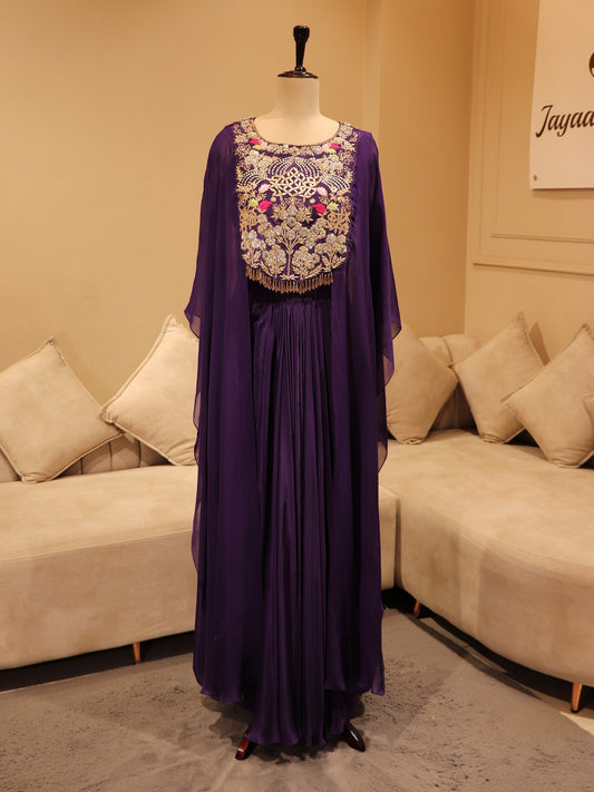 Purple crop top cape with skirt