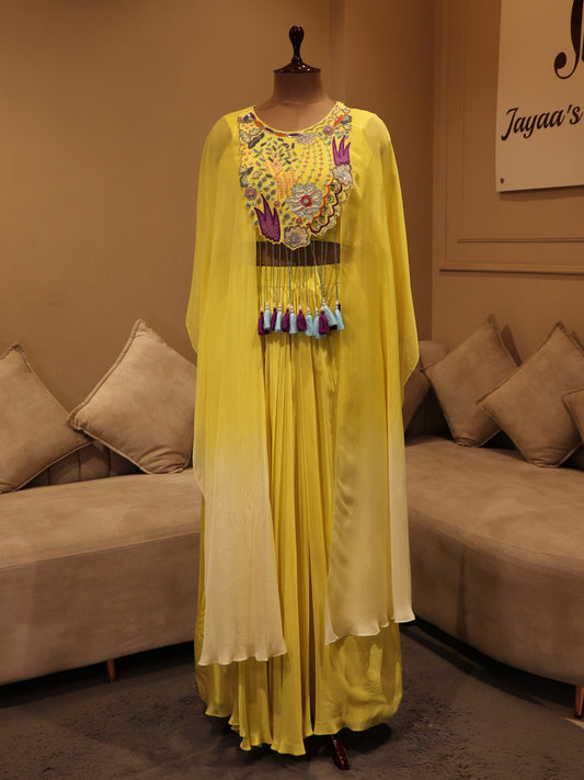 Lemon yellow cape top with skirt