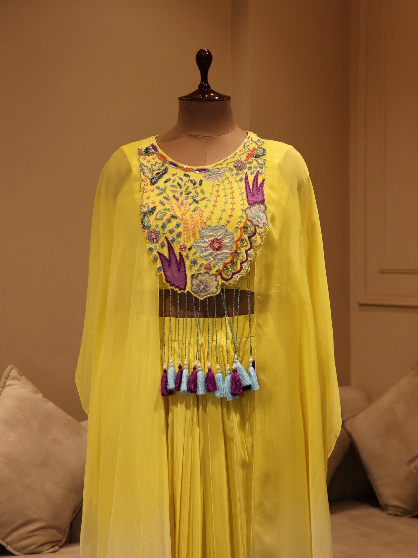 Lemon yellow cape top with skirt