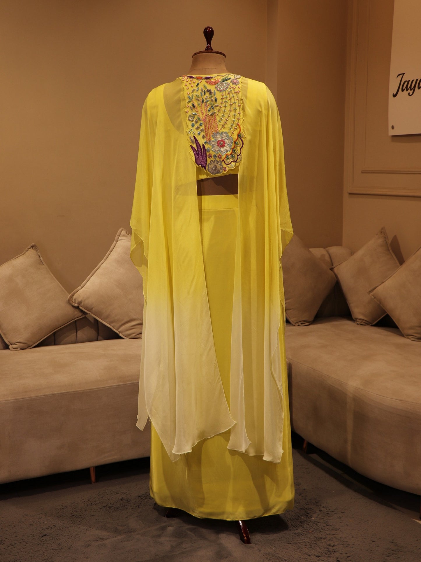 Lemon yellow cape top with skirt