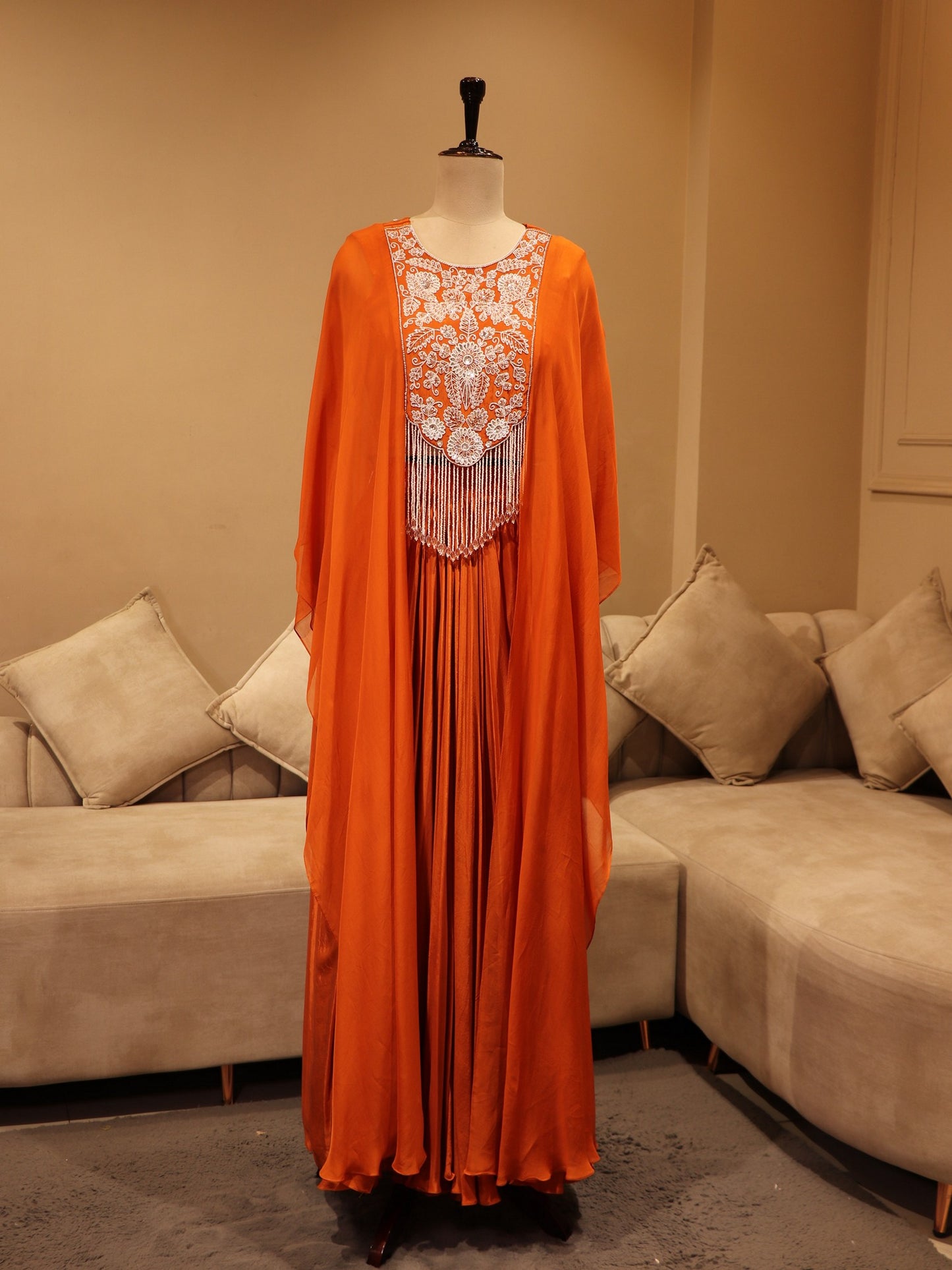 Rust Orange crop top cape with skirt