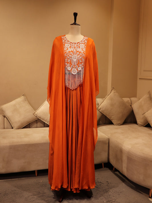 Rust Orange crop top cape with skirt
