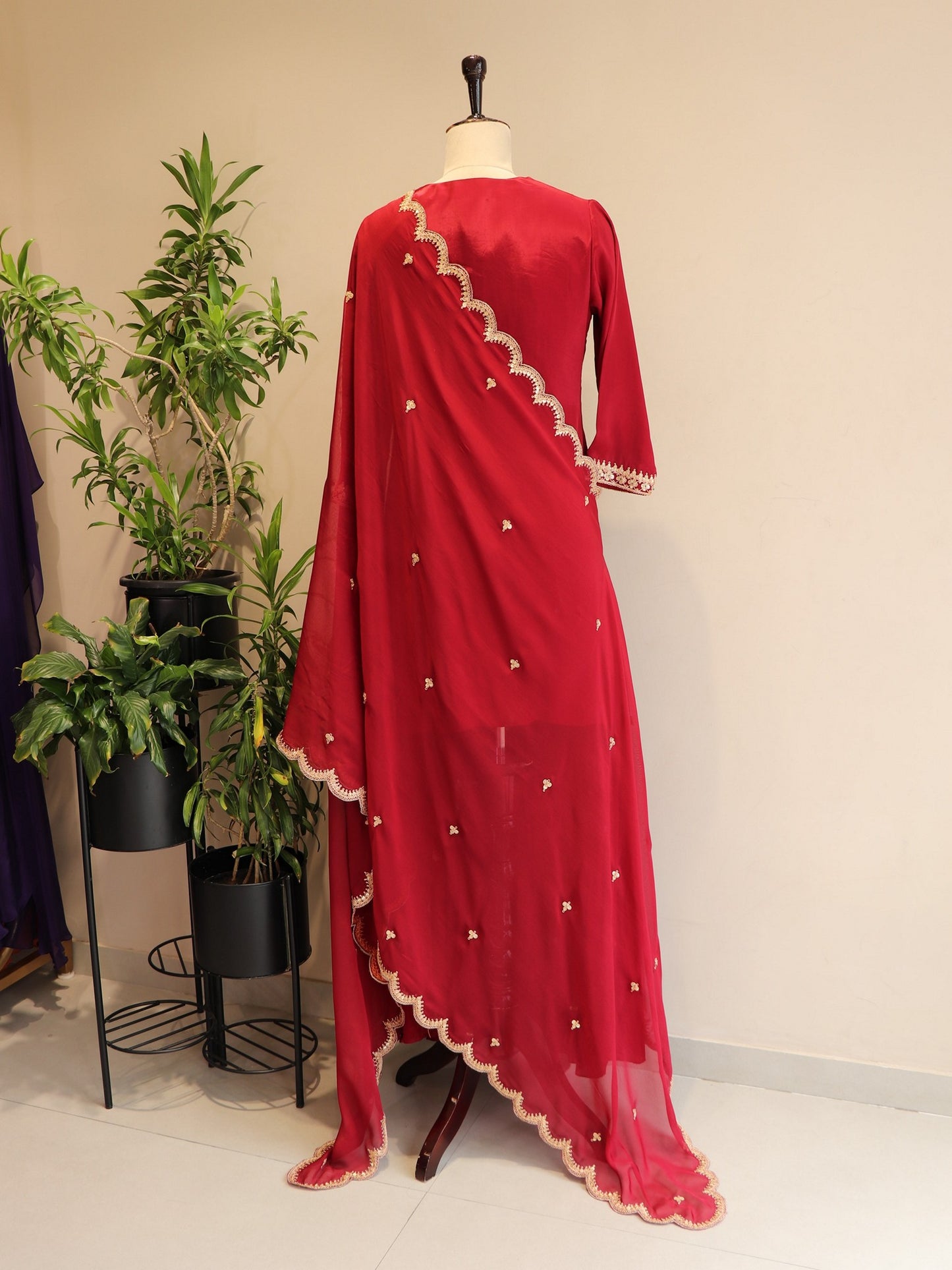 Deep maroon zardosi kurta sharara with dupatta