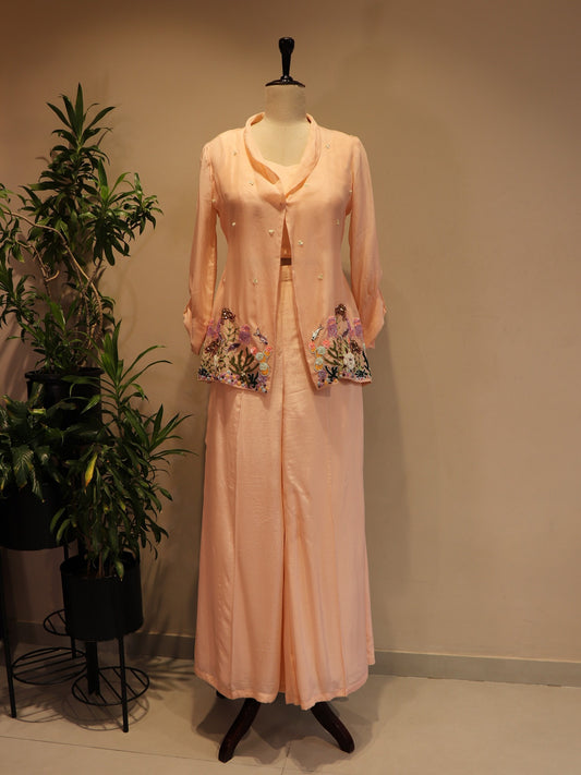 Peach  embroidered co-ord set