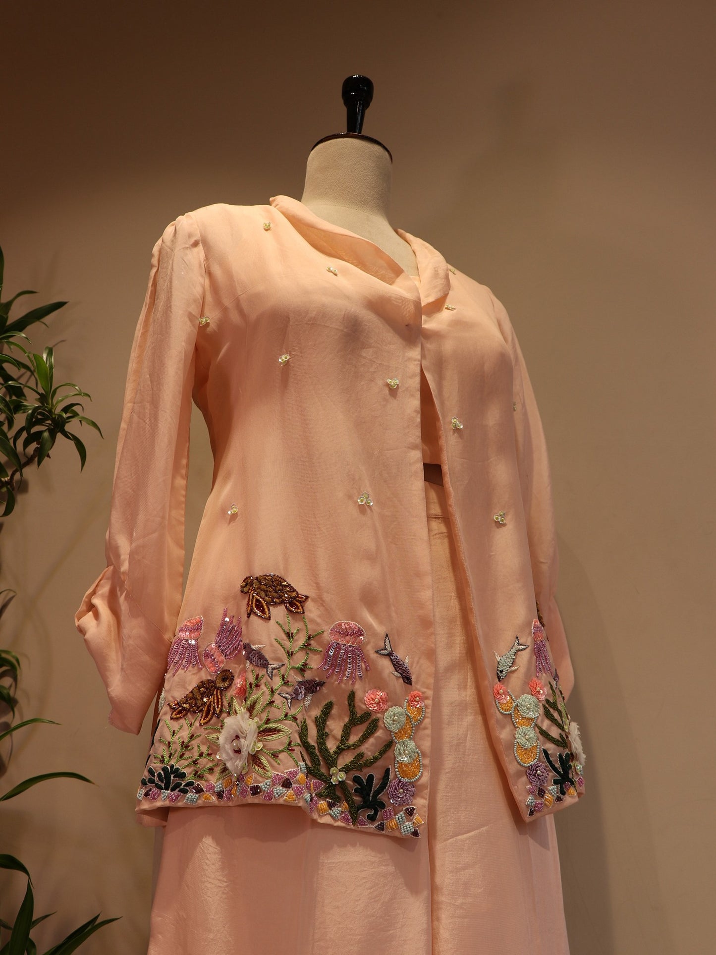 Peach  embroidered co-ord set