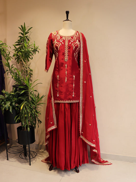 Deep maroon zardosi kurta sharara with dupatta