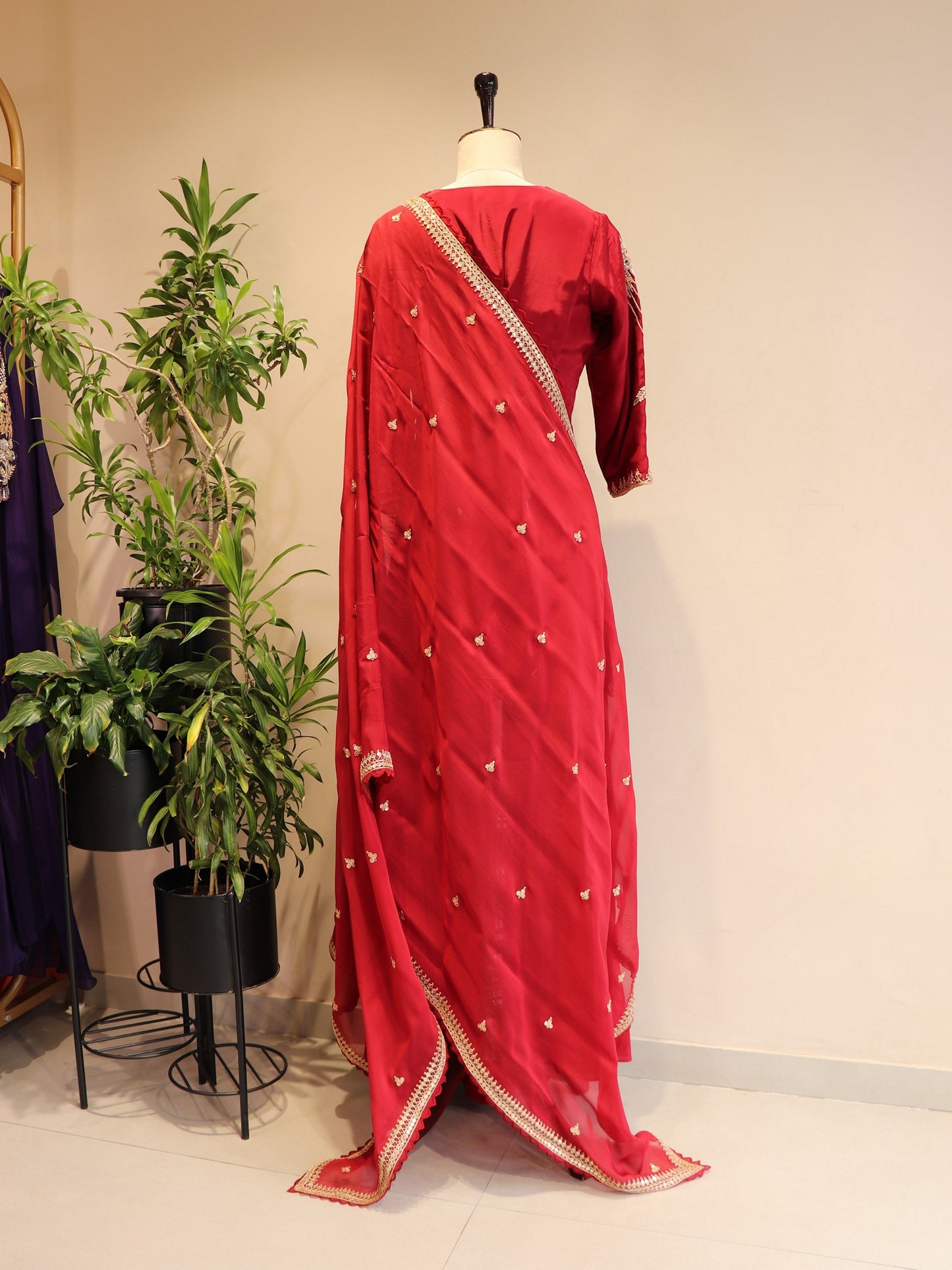 Deep maroon zardosi kurta sharara with dupatta