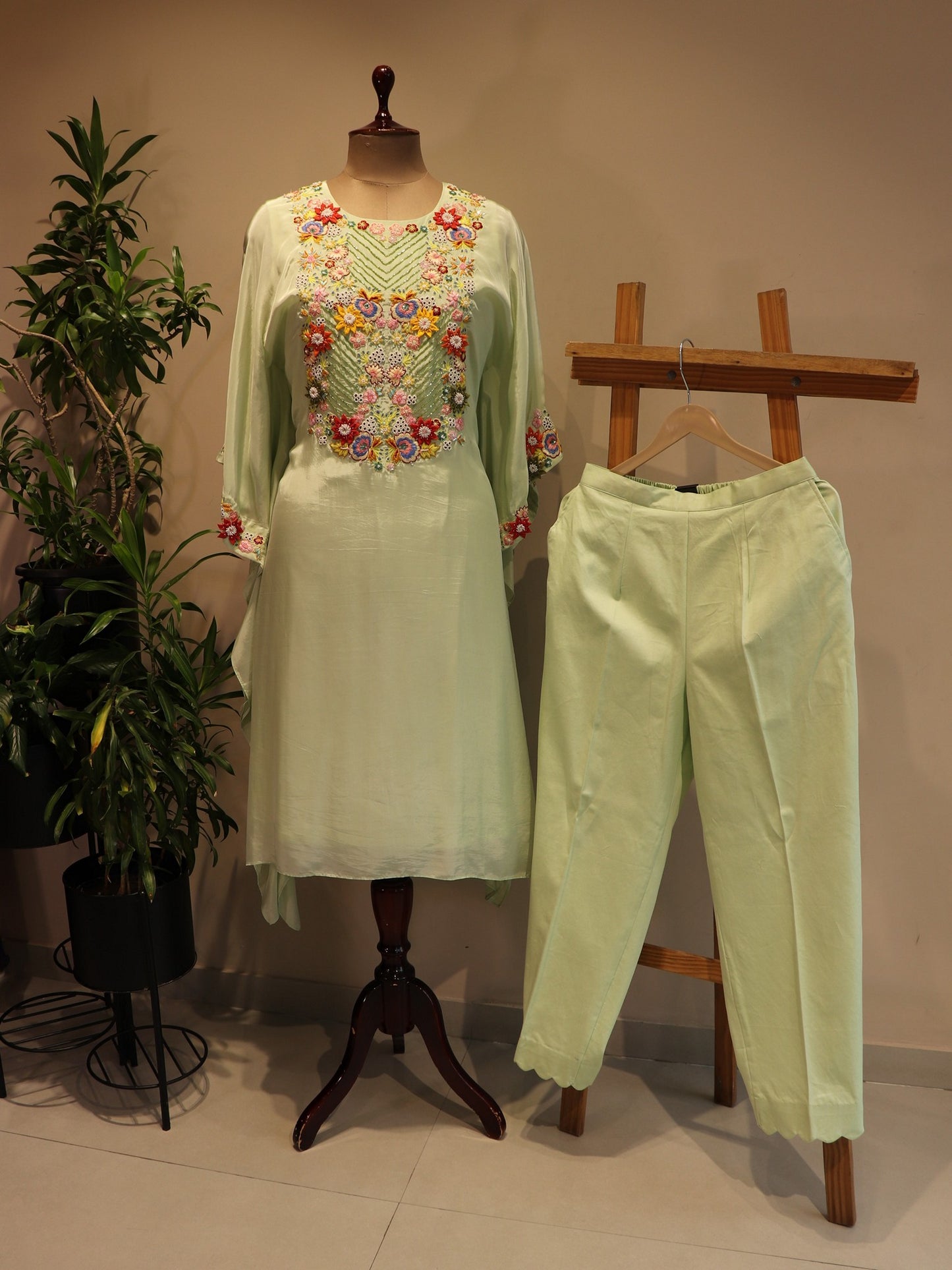 Mint green kaftan with pants
