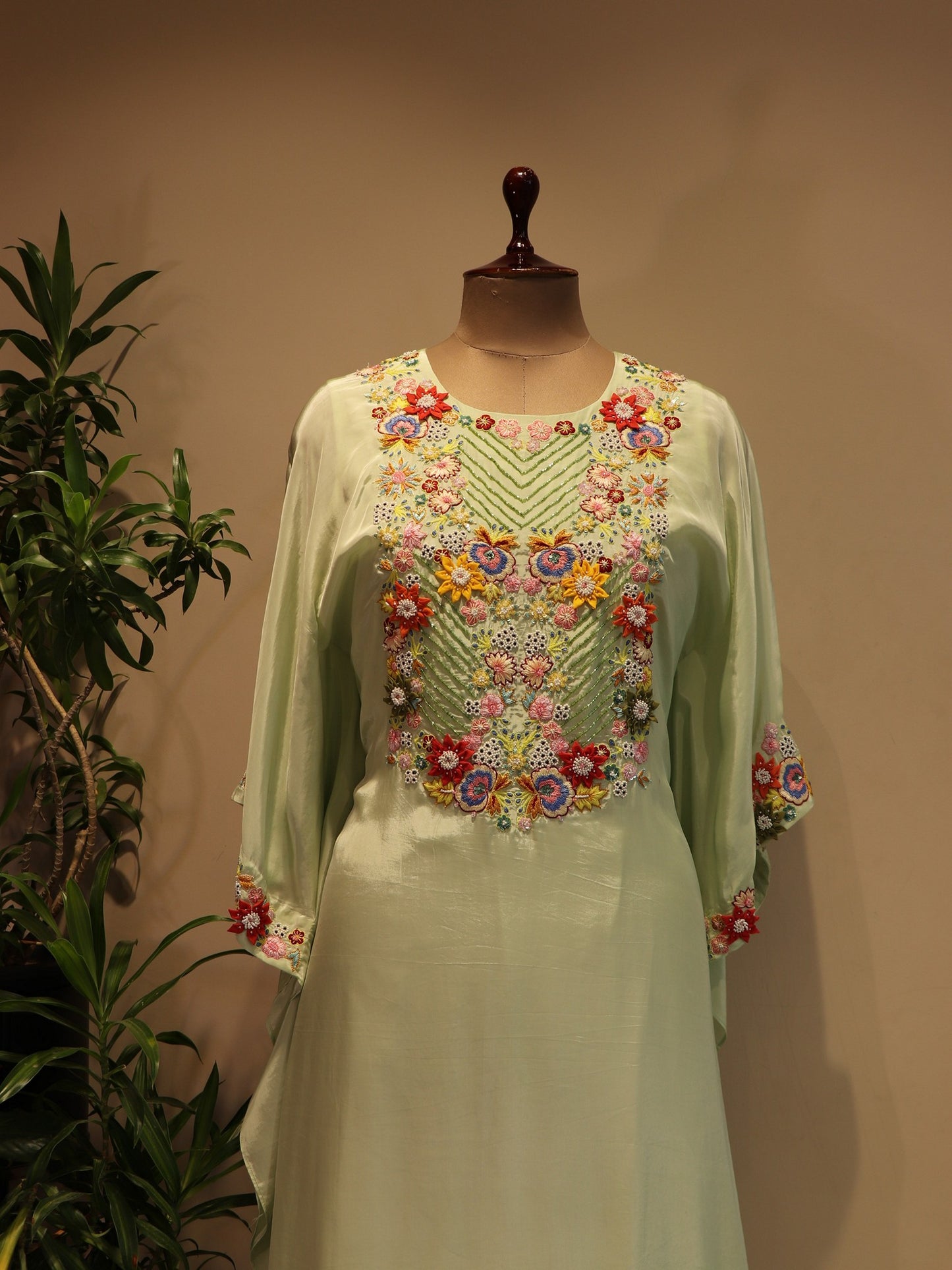 Mint green kaftan with pants