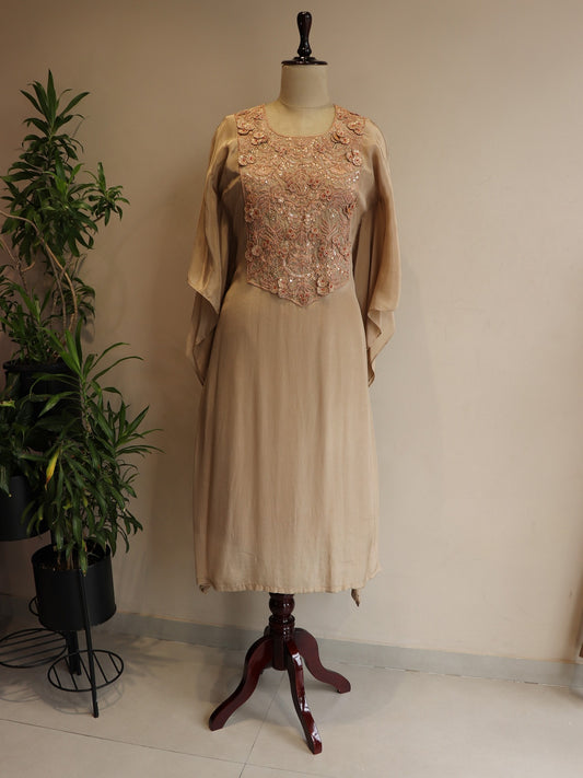 Beige zardosi kaftan with pants