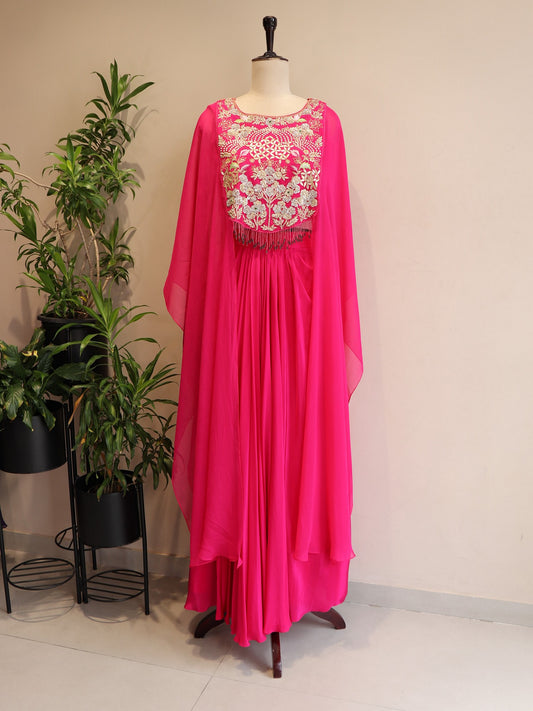 Magenta rani cape top with crop top skirt