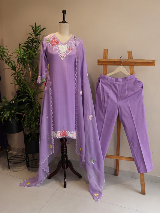 lavander kurta pants dupatta