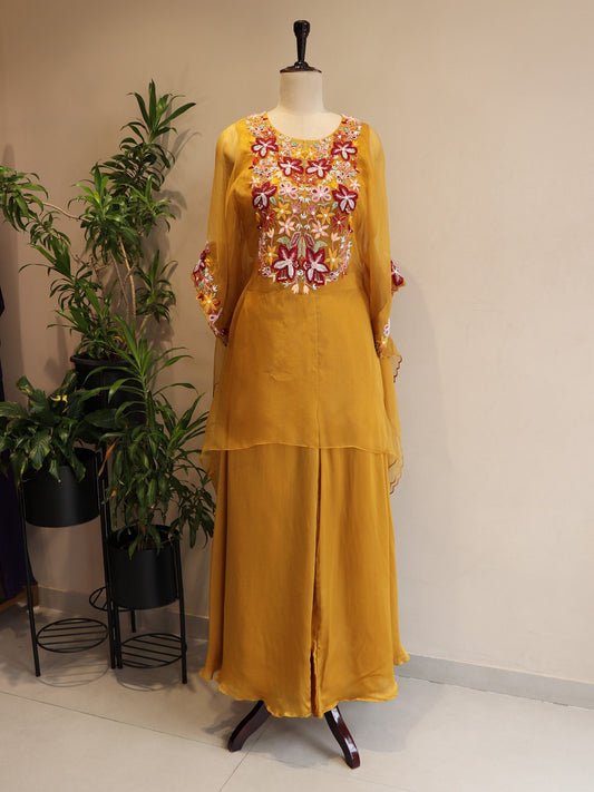 Mustard yellow kaftan with plazo