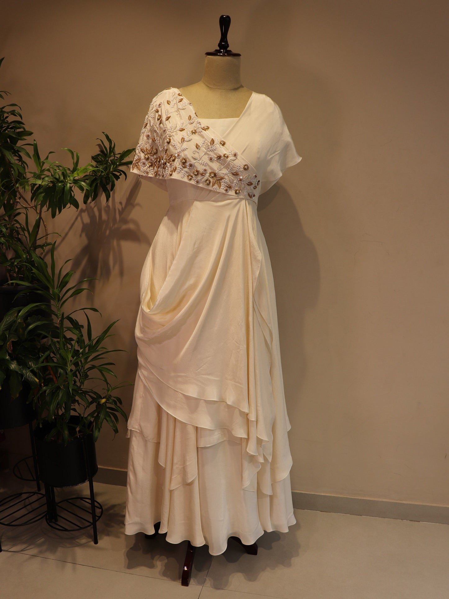 Off white drape gown