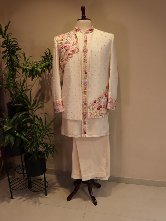 Off white 3D mens indo western