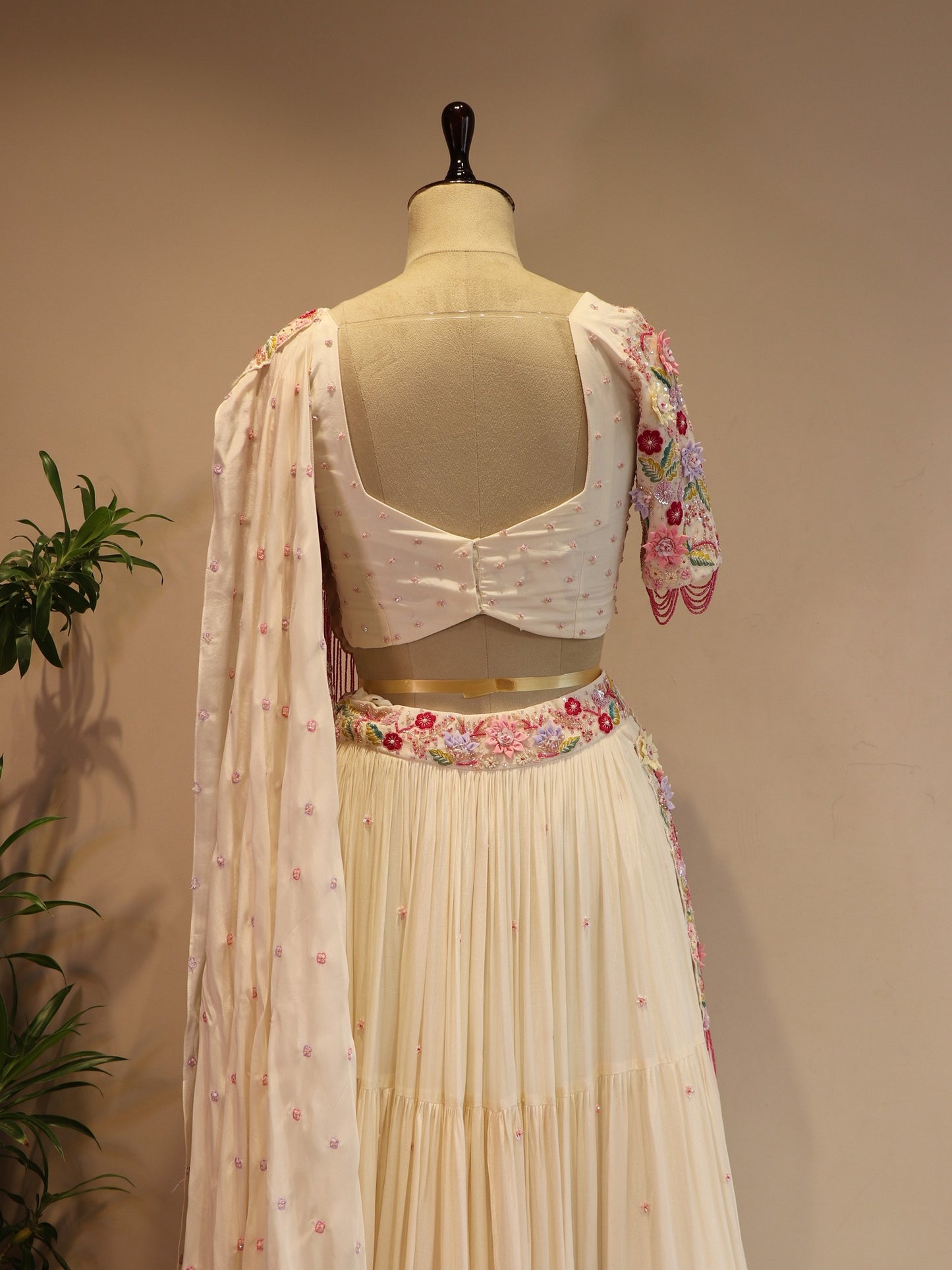 Off white 3D flower lehenga