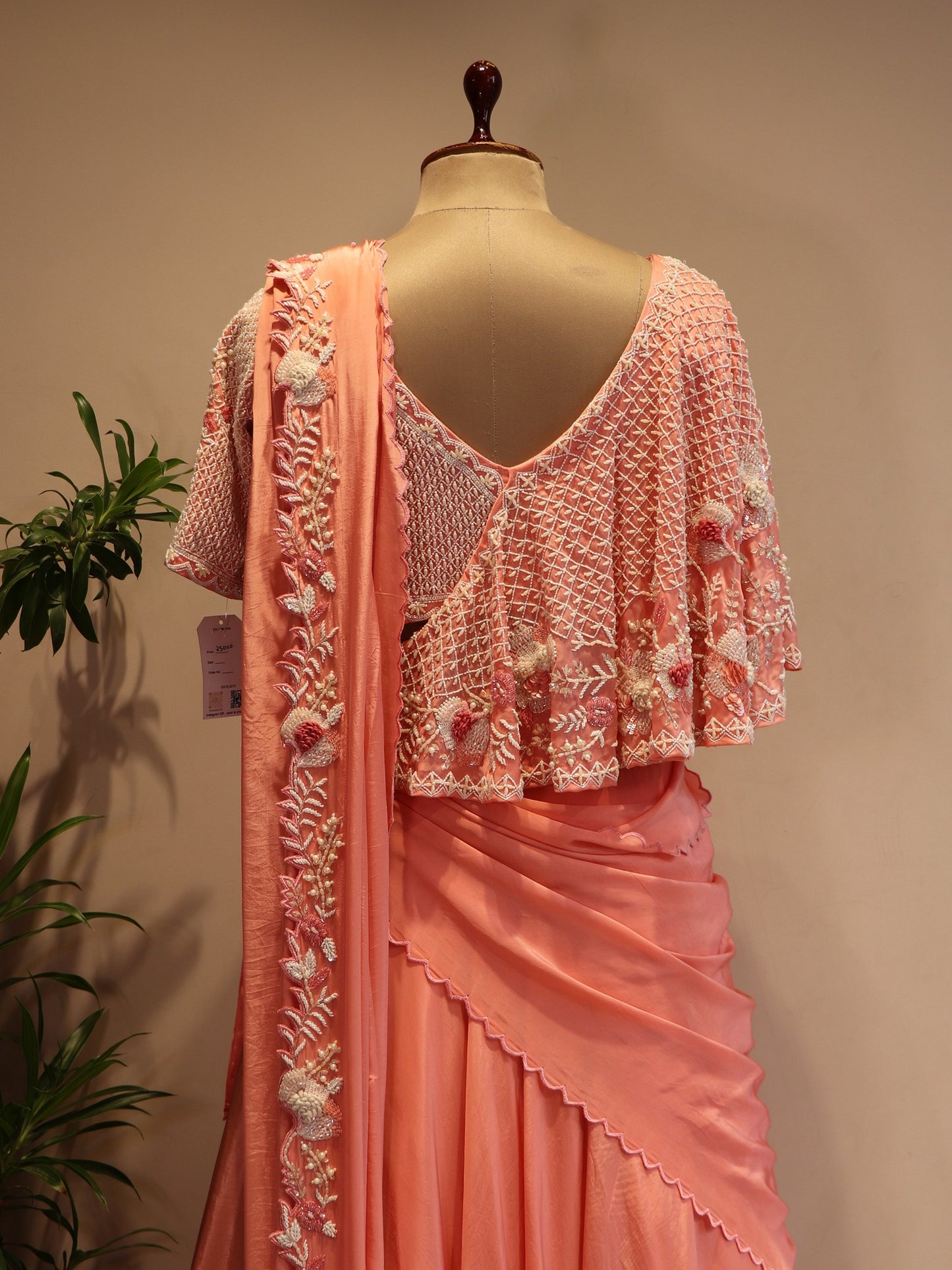 Peach drape cape lehenga