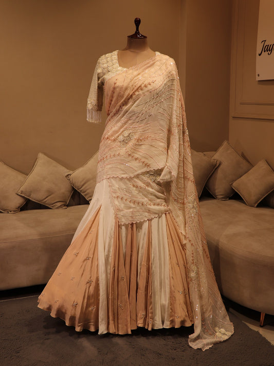 Peach off white 3d lehenga set