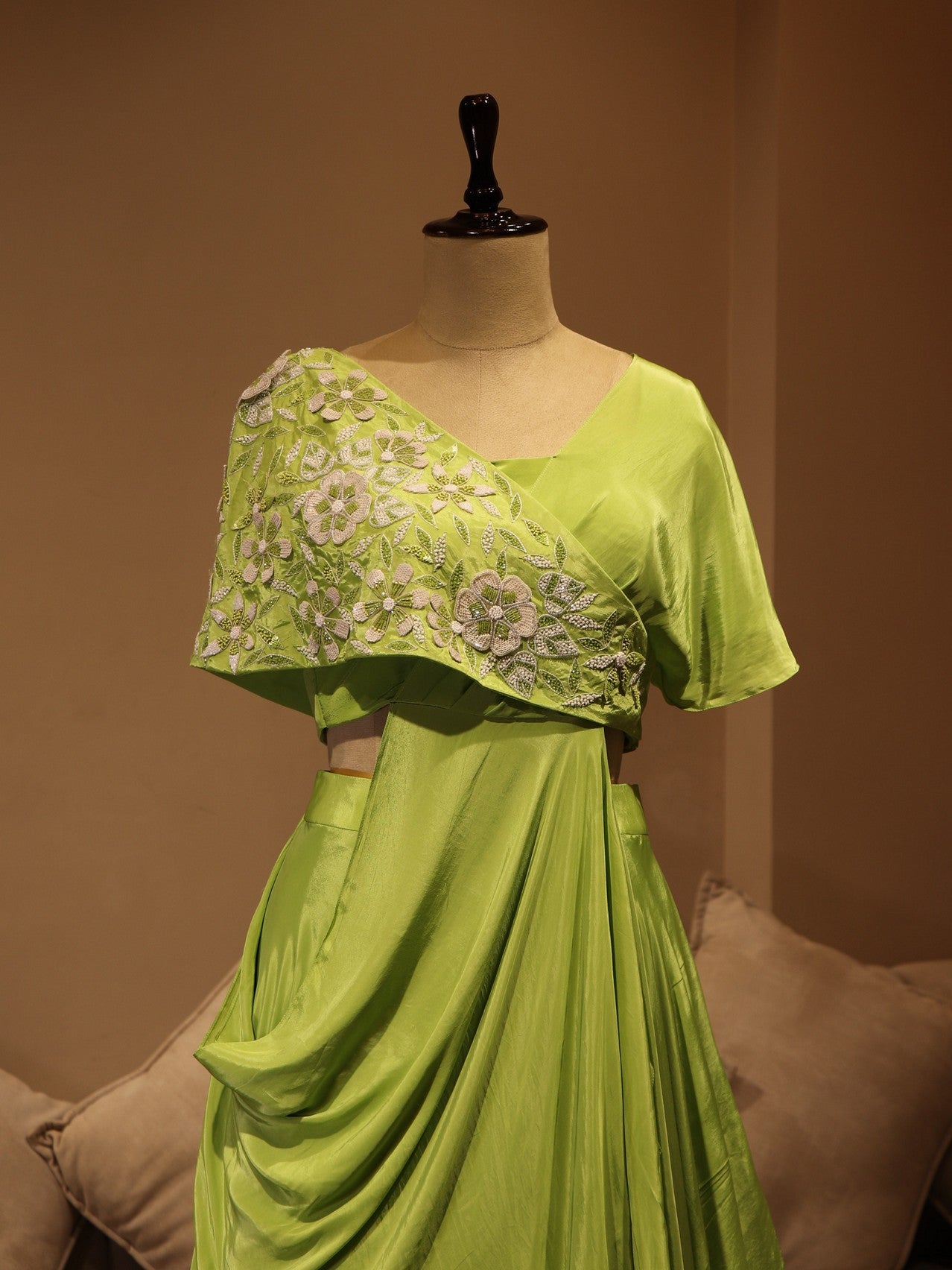 Parrot green cape top with skirt