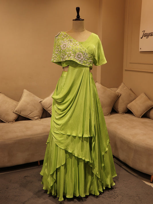 Parrot green cape top with skirt