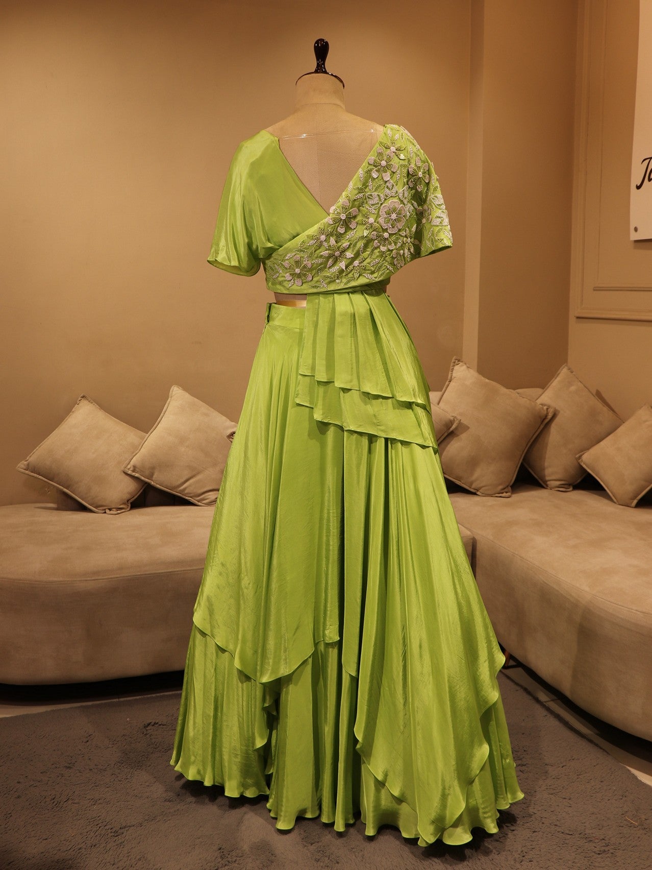 Parrot green cape top with skirt