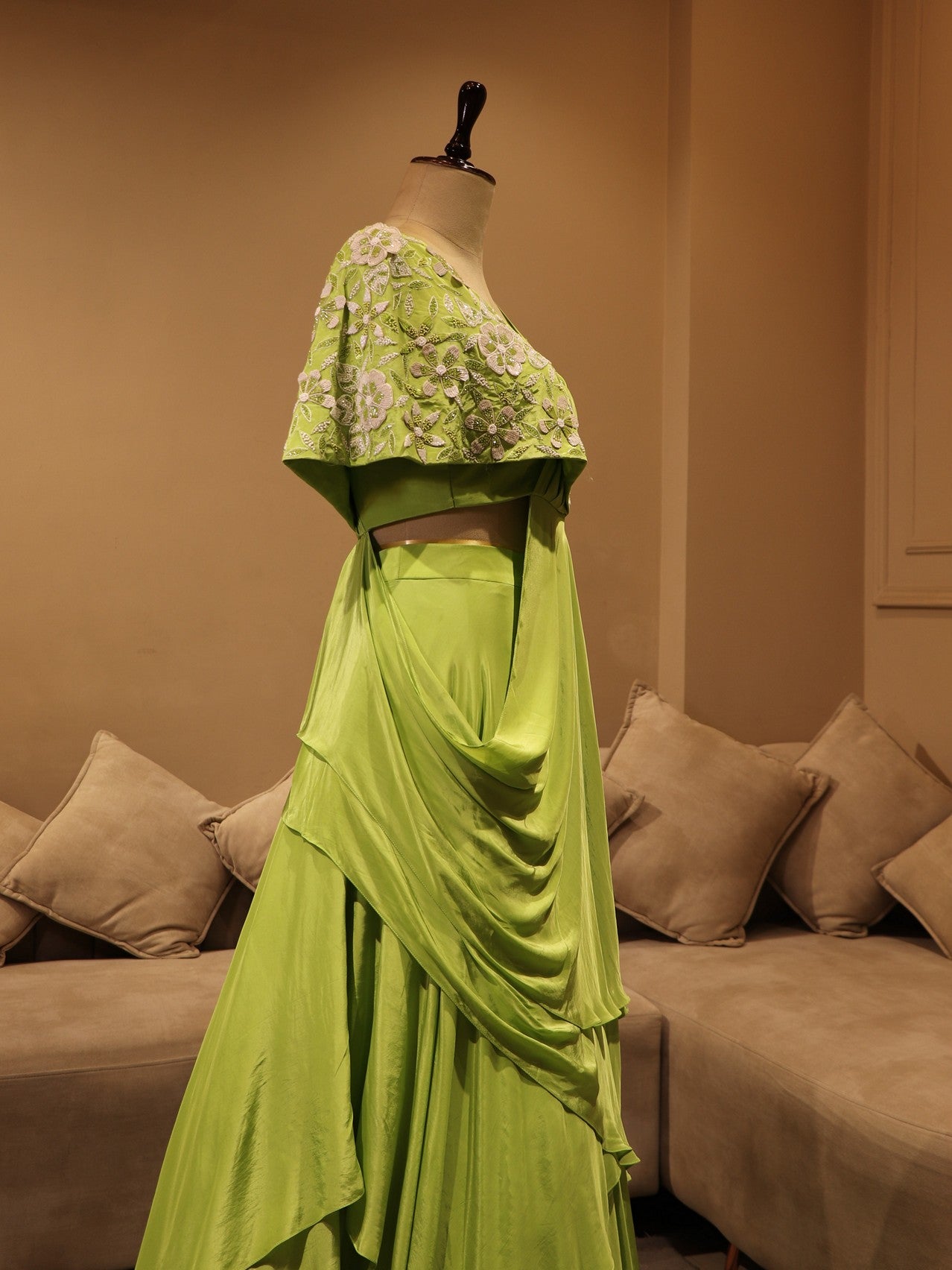Parrot green cape top with skirt