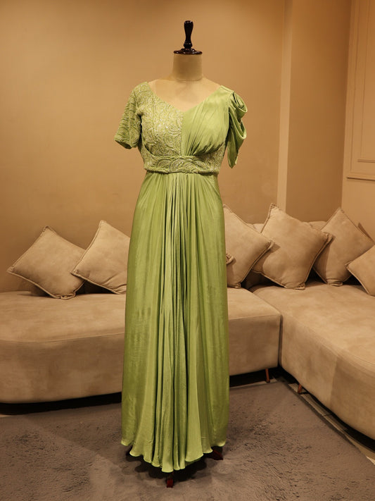 mint green drape gown