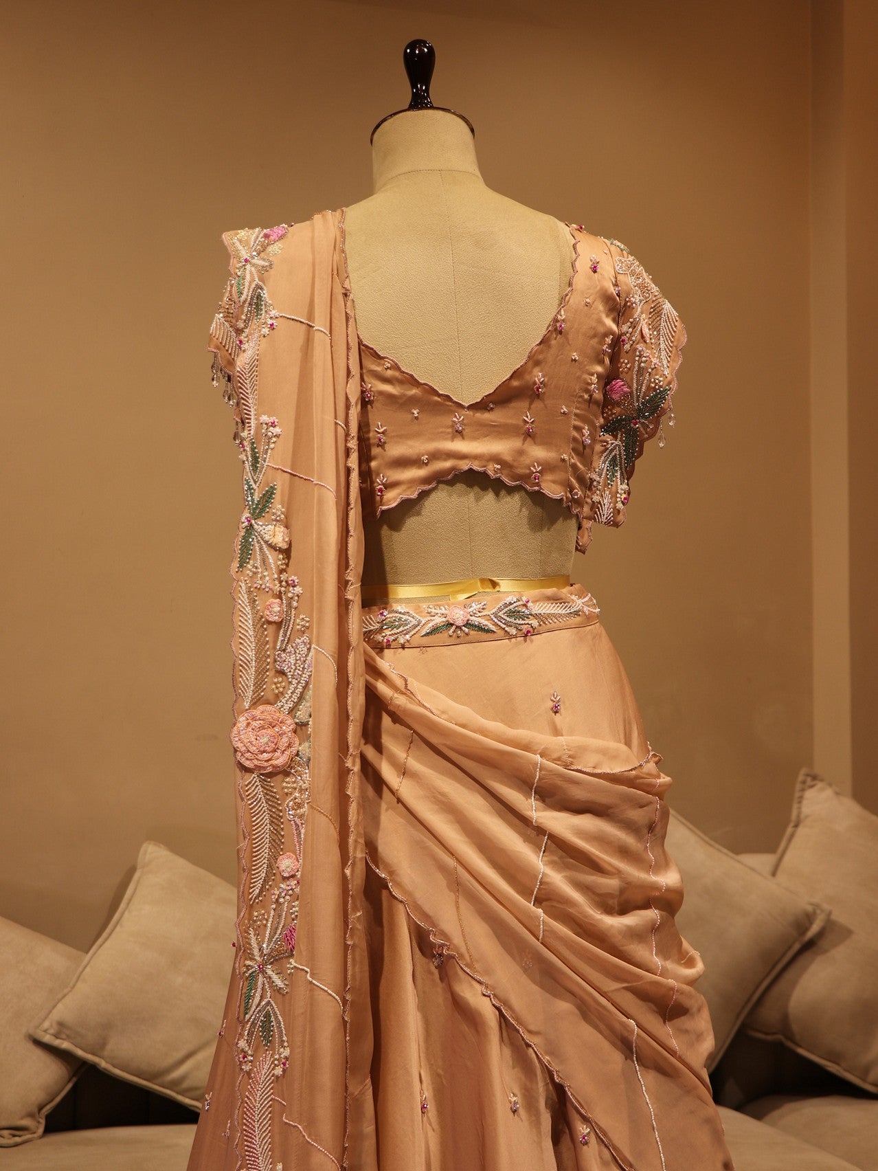 Beige flamingos lehenga set