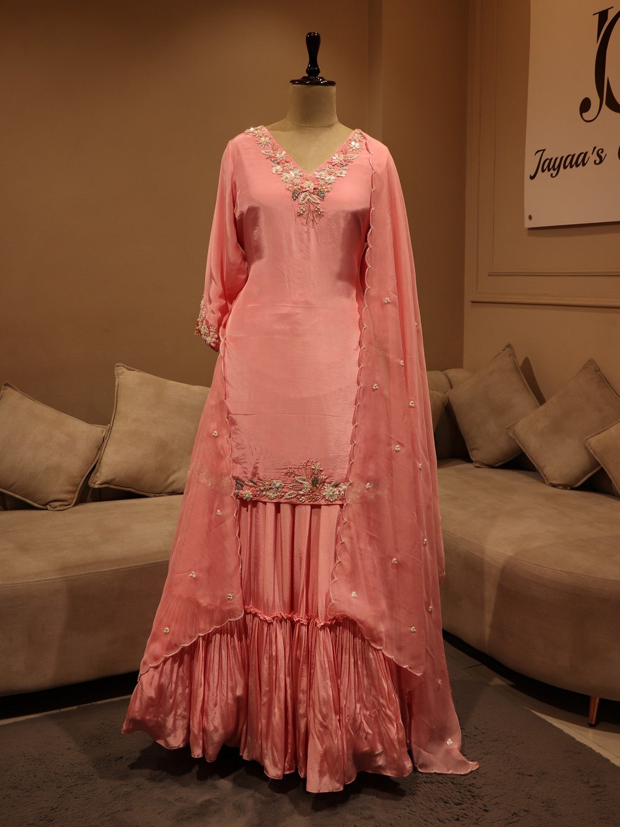 Pink kurta sharara with dupatta