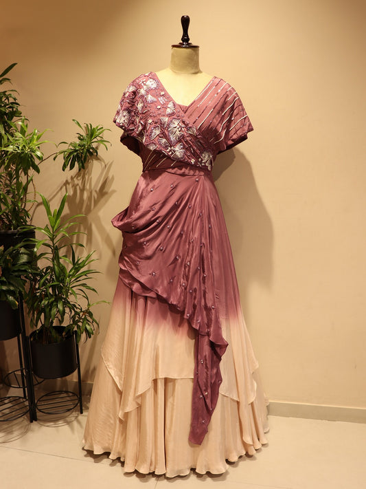 Mauve shaded cape gown