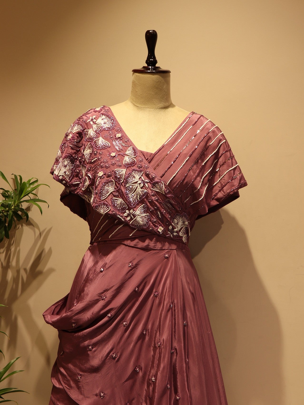 Mauve shaded cape gown