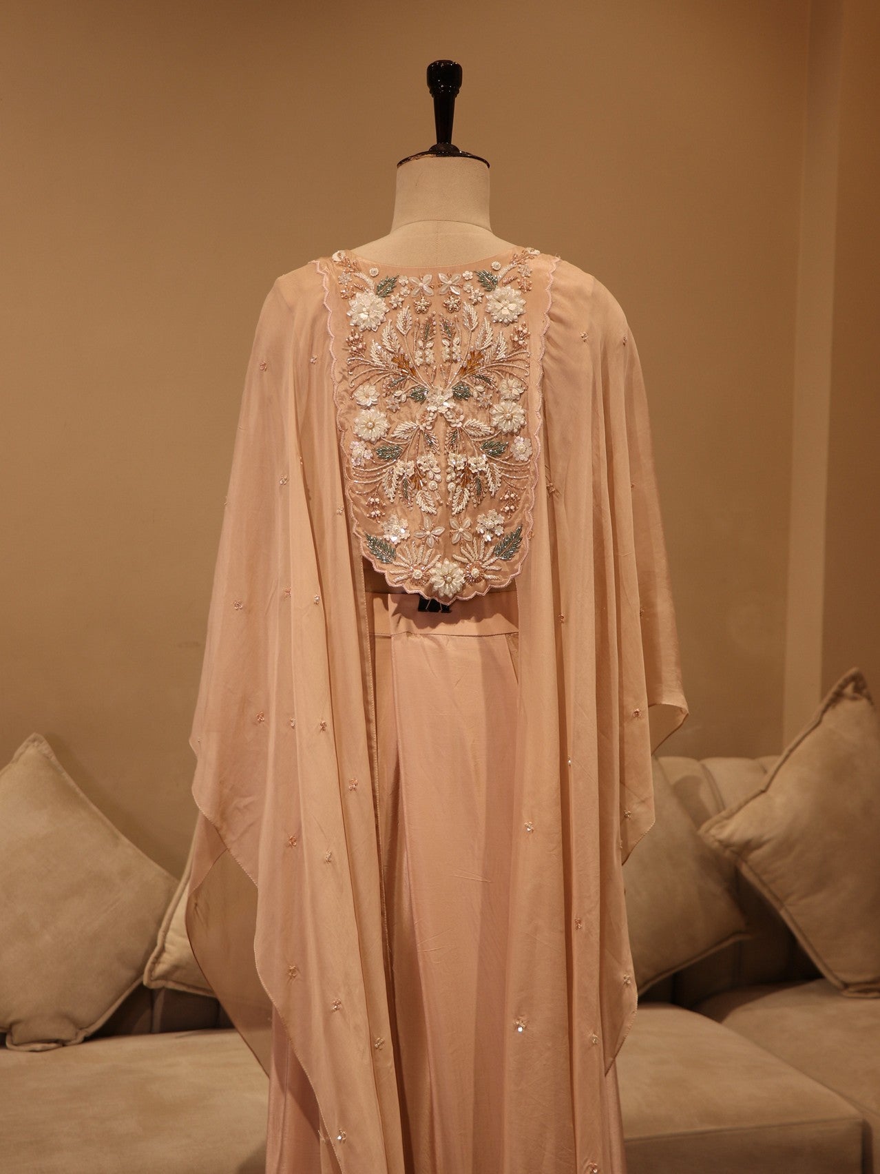 Peach crop top skirt with cape