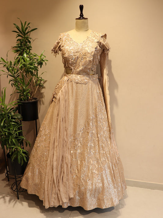Rose gold beige embroidered lehenga set