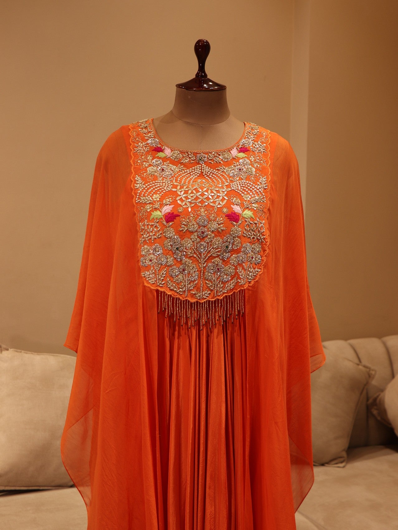 Rust orange crop top cape set