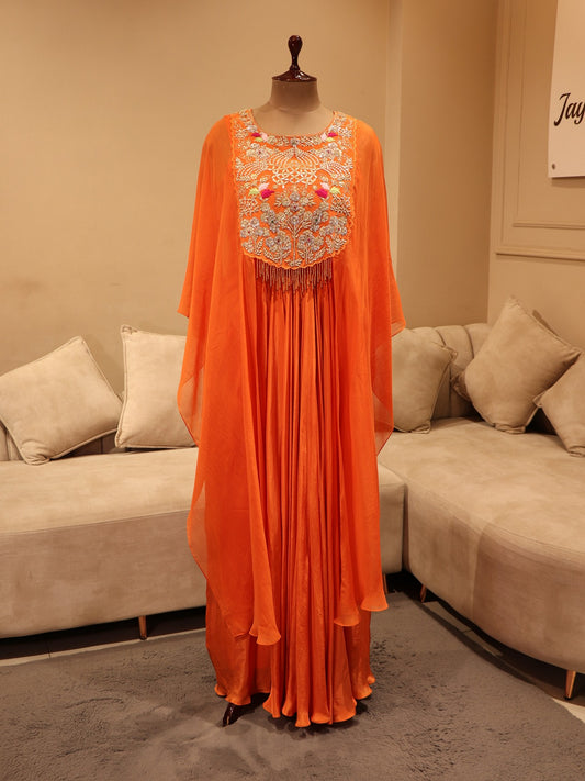 Rust orange crop top cape set