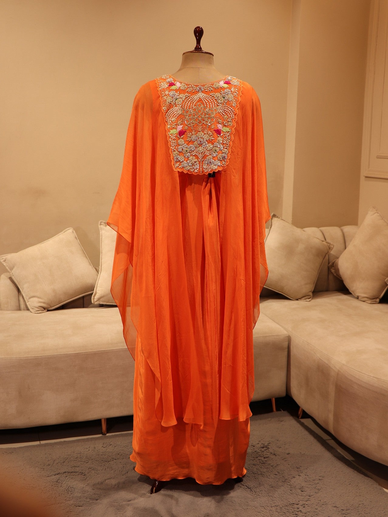 Rust orange crop top cape set