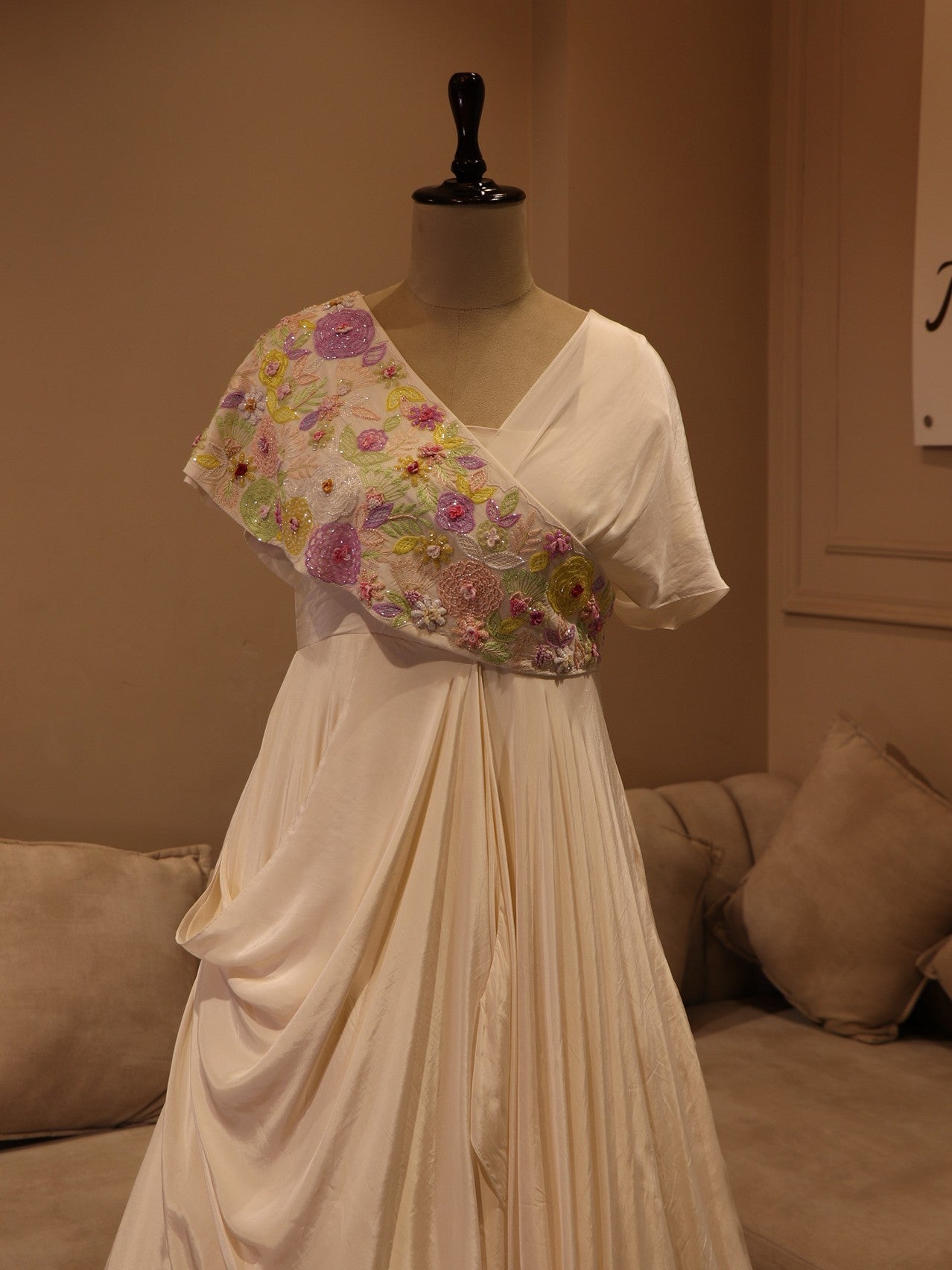 Off white embroidered gown