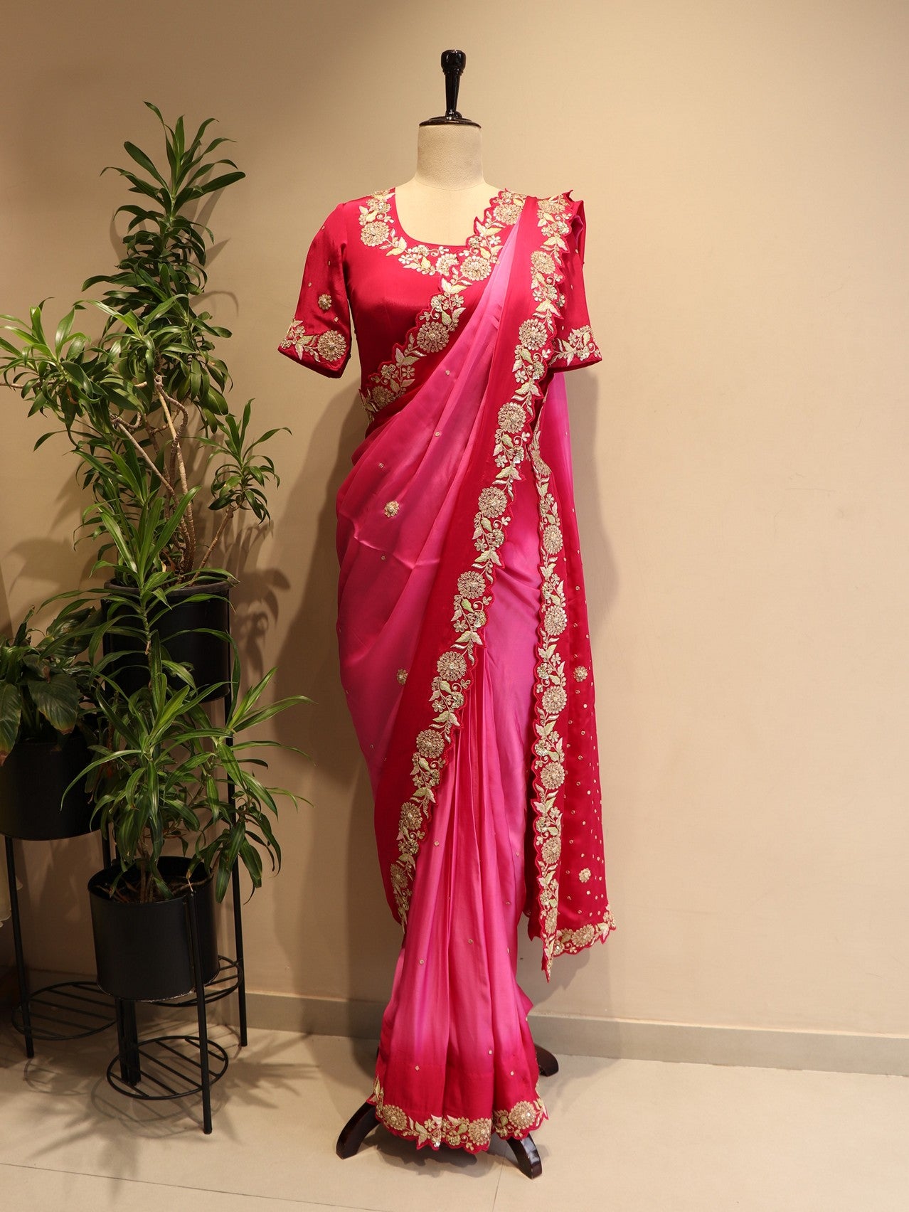 Hot pink shaded saree