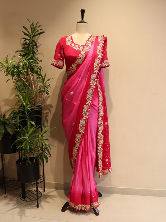Hot pink shaded saree