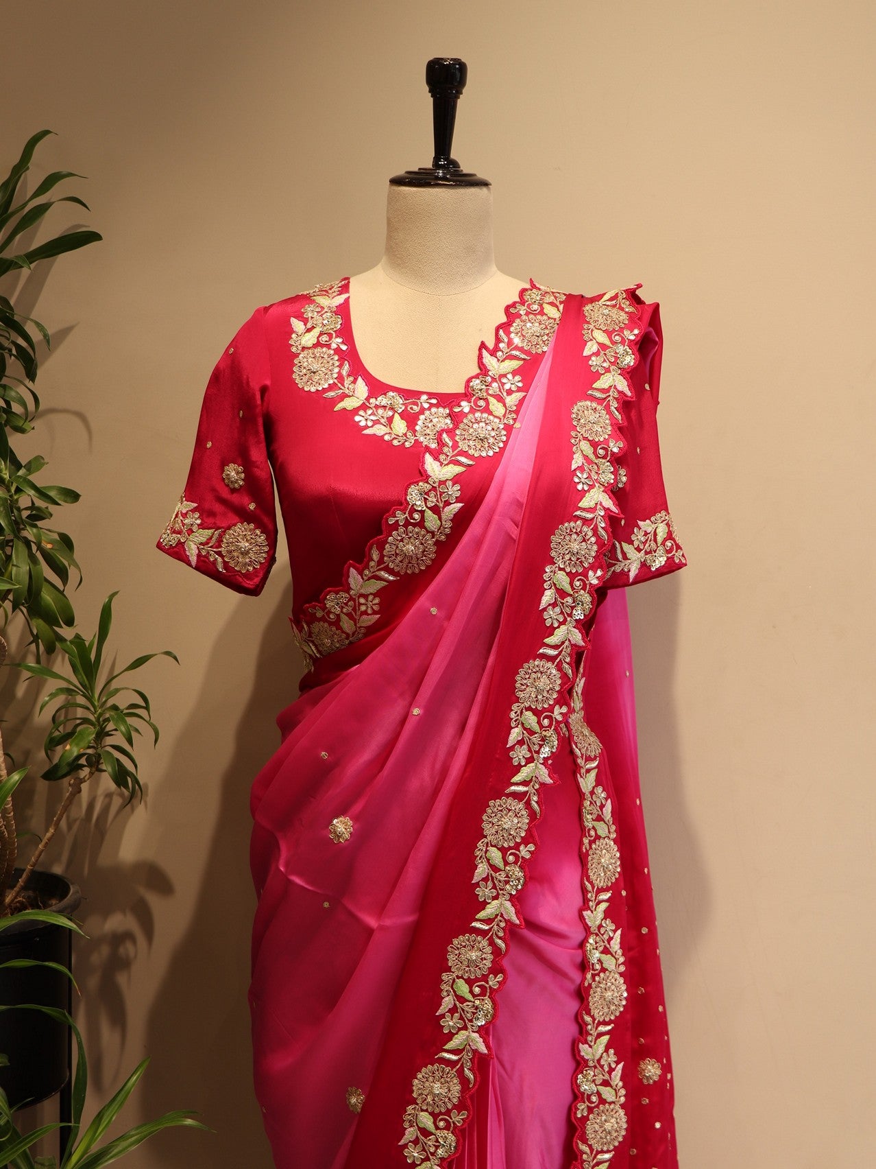 Hot pink shaded saree